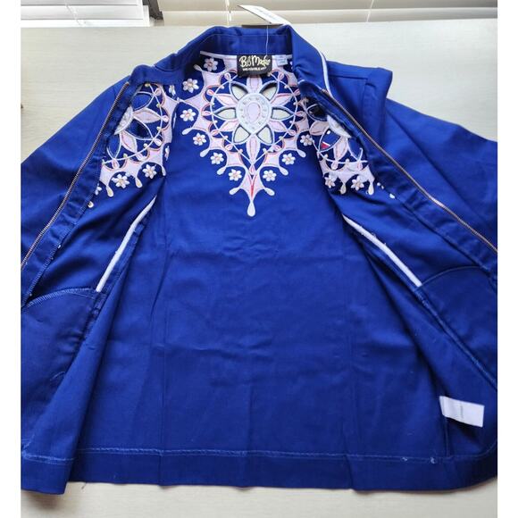 TOP-BOB MACKIE WEARABLE ART-Blue Red-Embroidery-Zipper-Cut Outs-SIZE XSMAL-NWT - Picture 5 of 16
